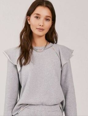 Something Navy Gray Meghan Ruffled Sweatshirt Top Size Large Preppy